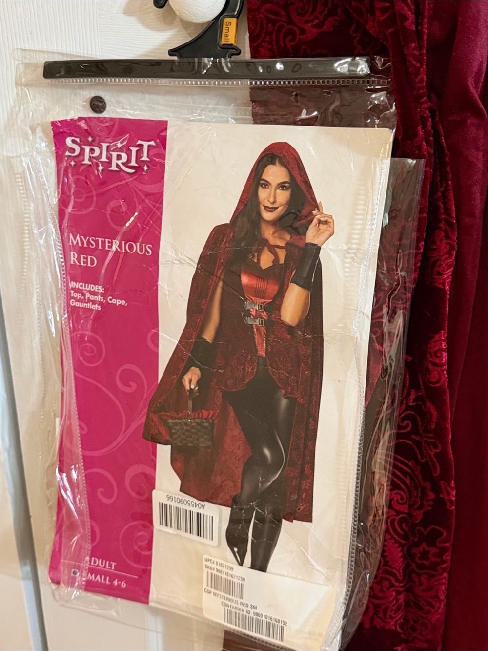 Spirit Women's Red Hooded Cape Costume with Black Accents and basket